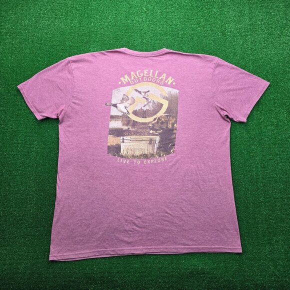 Magellan Tshirt‎ Mens 2XL Light Purple Live to Explore Dog Duck Fishing Outdoors - Picture 2 of 7